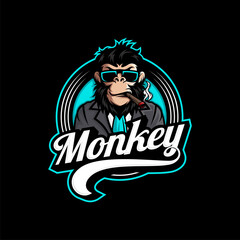 Monkey mascot logo vector. Animal vector illustration. Geek monkey logo. Chimpanzee vector logo design