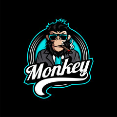 Monkey mascot logo vector. Animal vector illustration. Geek monkey logo. Chimpanzee vector logo design © Joko