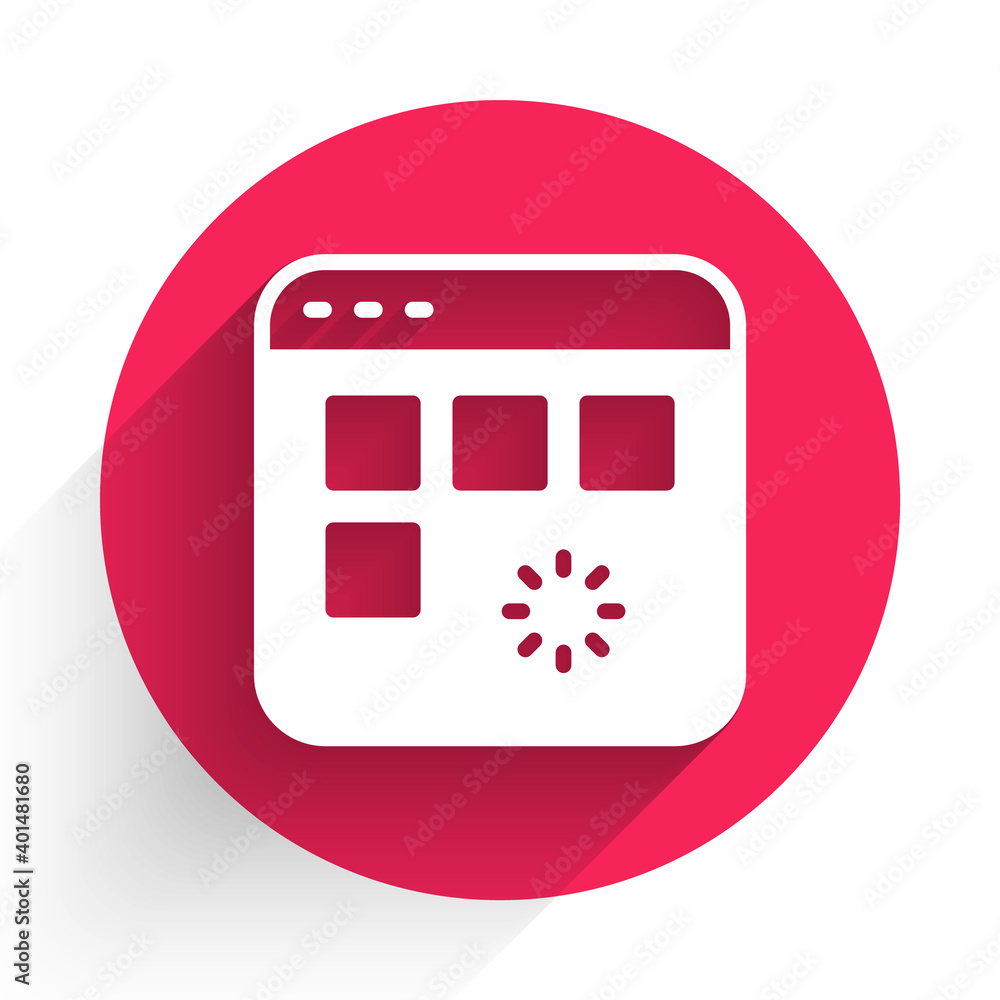 Poster White Loading a data window with a progress bar icon isolated with long shadow background. Red circle button. Vector.