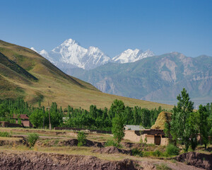 Beautiful countryside view of Ismoil Somoni peak formerly Communism peak between Jirgatal and...