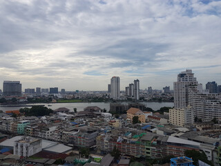 Bird's-eye view of the building And the Chao Phraya River in Bangkok, Thailand