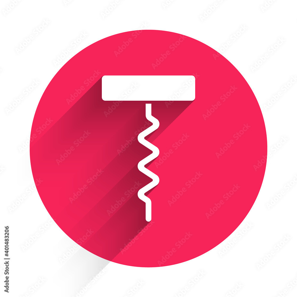 Poster white wine corkscrew icon isolated with long shadow. red circle button. vector.