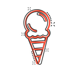 Ice cream icon in comic style. Sundae cartoon vector illustration on white isolated background. Sorbet dessert splash effect business concept.