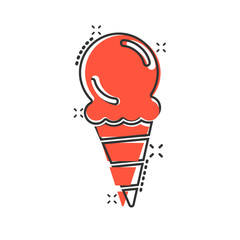 Ice cream icon in comic style. Sundae cartoon vector illustration on white isolated background. Sorbet dessert splash effect business concept.