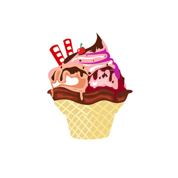 ice cream with delicious pretty topping design vector illustration