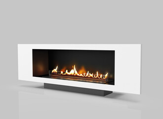 Burning bio fireplace isolated on white background.