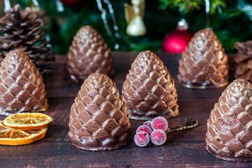 Fototapeta na wymiar Chocolate mousse pine cones