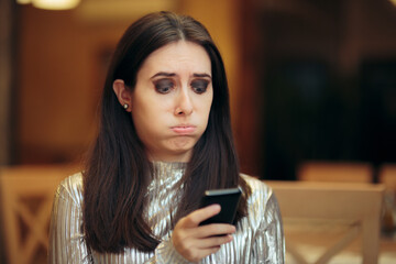 Sad Woman Reacting to a Rude Text Message 