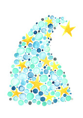 Blue ball and star Christmas tree watercolor hand painting for decoration on Christmas holiday events.