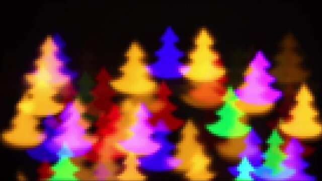 abstract holiday background - colorful fir trees illumination in mosaic style or 2d pixel design
