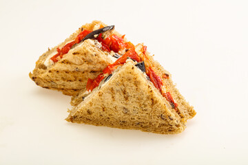 Club sandwich with eggplant and cheese