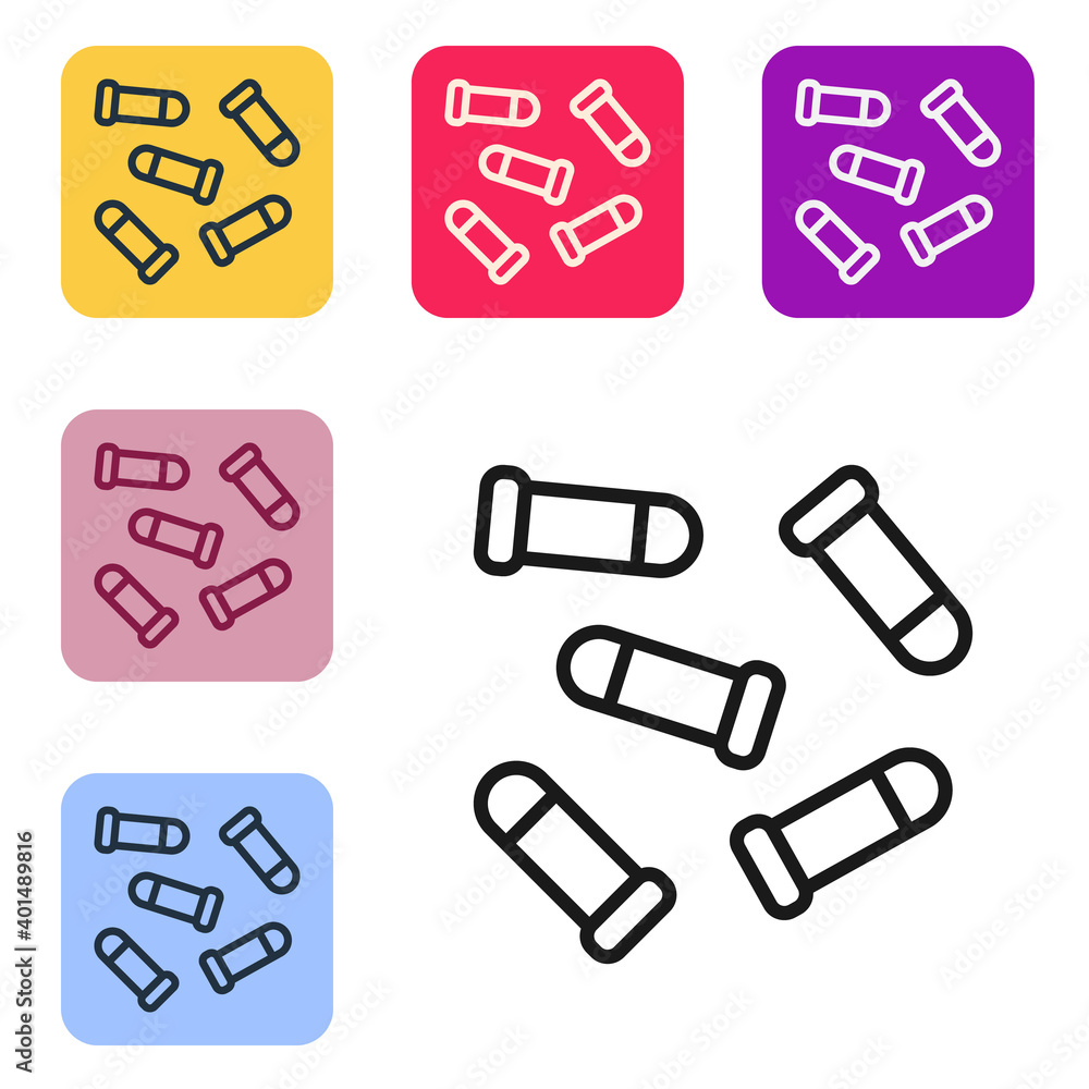 Poster black line bullet icon isolated on white background. set icons in color square buttons. vector.