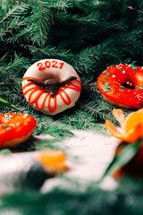 Fototapeta na wymiar New Year's 2021 donuts