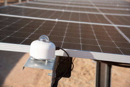 Pyranometer light metering in solar farm photovoltaic generate green renewable energy electrical supply to electircal.