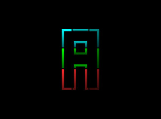Obraz premium A letter vector outline stroke desing, font logo. Red, green, blue color on black background. For social media,design elements, creative poster, web template and more