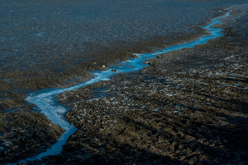 Bend of the stream on a flat plane.