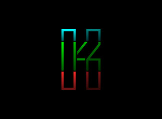 K letter vector outline stroke desing, font logo. Red, green, blue color on black background. For social media,design elements, creative poster, web template and more