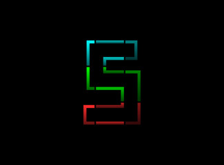 S letter vector outline stroke desing, font logo. Red, green, blue color on black background. For social media,design elements, creative poster, web template and more