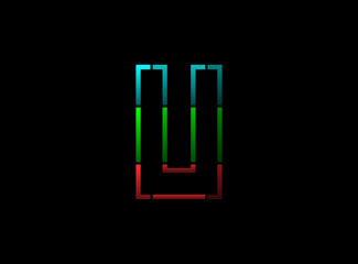 U letter vector outline stroke desing, font logo. Red, green, blue color on black background. For social media,design elements, creative poster, web template and more