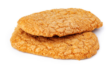 Heap of oat cookies isolated on white background