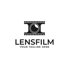 film strip, camera, lens, simple combination logo vector illustration