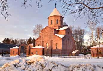 Fototapeta na wymiar Armenian Church in Novosibirsk in winter