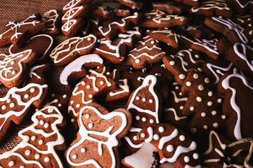 gingerbread (christmas atmosphere, new year holiday) decoration. top food background	
