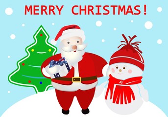 New Year greetings from Santa Claus and the snowman.