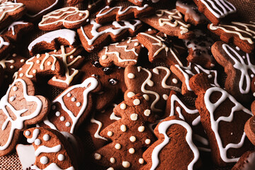 gingerbread (christmas atmosphere, new year holiday) decoration. top food background	