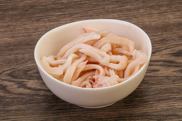 Marinated squid slices in the bowl