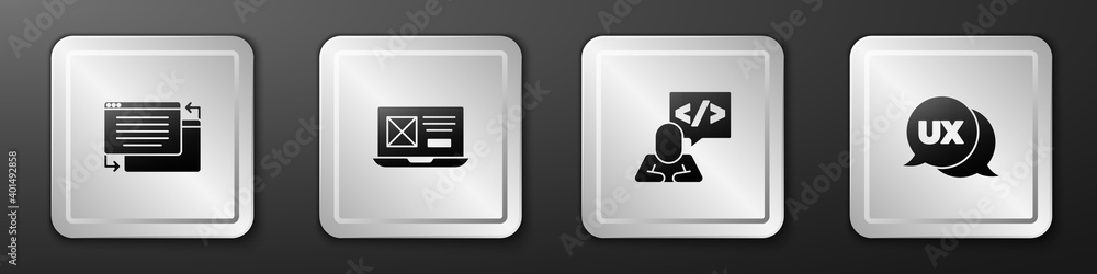 Wall mural set ui or ux design, , front end development and icon. silver square button. vector.