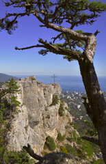 Cross on top of the cliff above Yalta