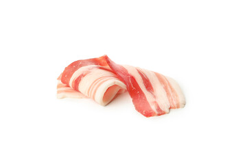 Tasty raw bacon isolated on white background
