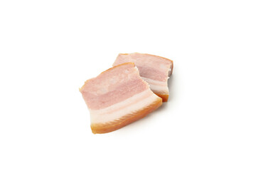 Tasty raw bacon isolated on white background