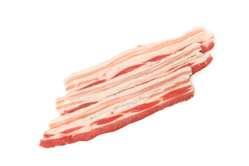 Tasty raw bacon isolated on white background