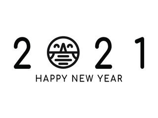 Happy New Year 2021 text design. 2021logo with mask protected smiling face. Vector illustration, Isolated on white background. eps 10