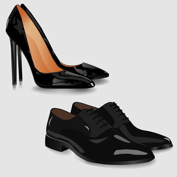Vector realistic male and female classic pair of black shoes isolated