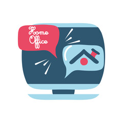 covid 19 virus sticker of home office bubble with computer vector design