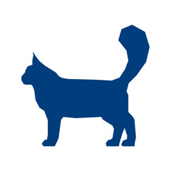 Low poly blue silhouette of Maine Coon isolated on white background. Vector Illustration