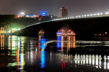 The Metro Bridge is part of the Brovary Parkway spanning across the Dnipro River in Kyiv, the capital of Ukraine.