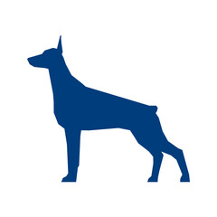 Low poly blue silhouette of Doberman isolated on white background. Vector Illustration
