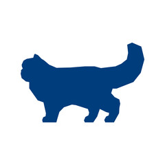 Low poly blue silhouette of Persian cat isolated on white background. Vector Illustration
