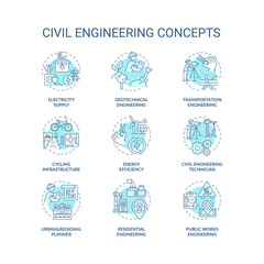 Civil engineering turquoise concept icons set
