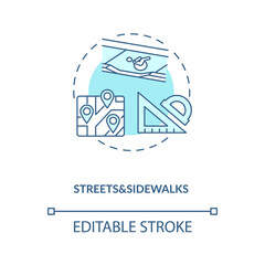 Streets and sidewalks turquoise concept icon
