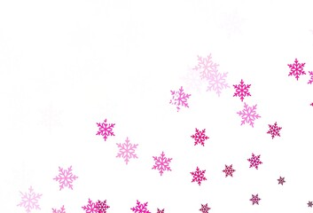 Light Pink vector layout with bright snowflakes, stars.