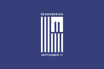 Always Remember 9 11, Patriot day. White American or USA flag with the twin towers on red background. We will never forget, the terrorist attacks of september 11	 - obrazy, fototapety, plakaty