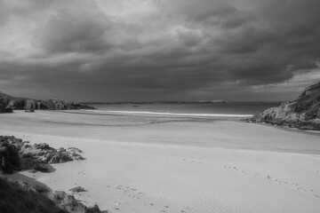 View of storm seascape in scotland in black and white