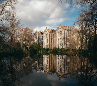 Reflected buildings in Caldas da Rainha, Portugal