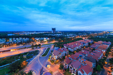 Beautiful night city, cityscape of Ho Chi Minh city, Vietnam, modern futuristic architecture...