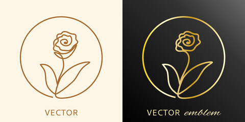 Silhouette of a rose in one line. Vector logo design, monogram emblems in simple minimalist style.